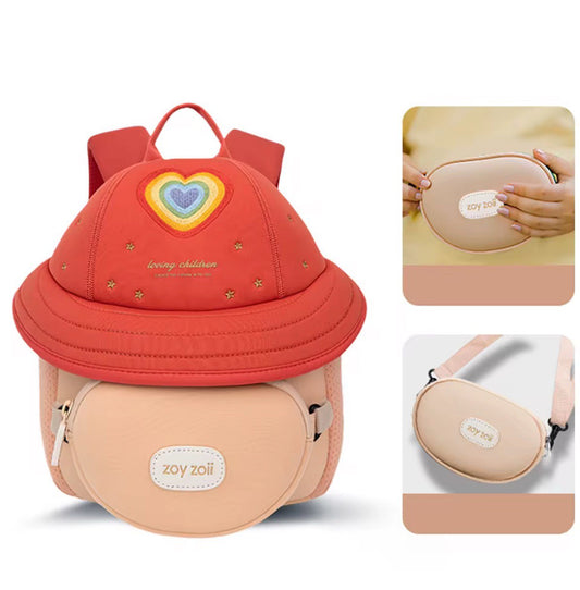 Mochila infantil corazón Zoy Zoii con monedero extraíble rosa y beige