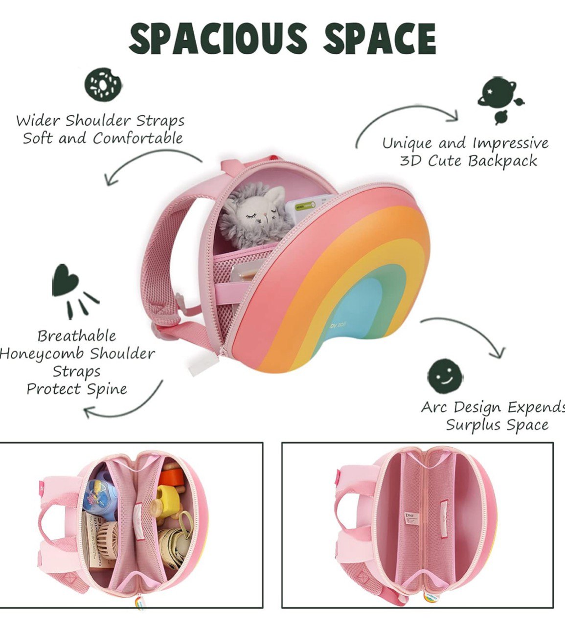 Zoy Zoii B8 Sugar – Mochila Infantil Corazón Arcoíris 3D Ligera y Cómoda