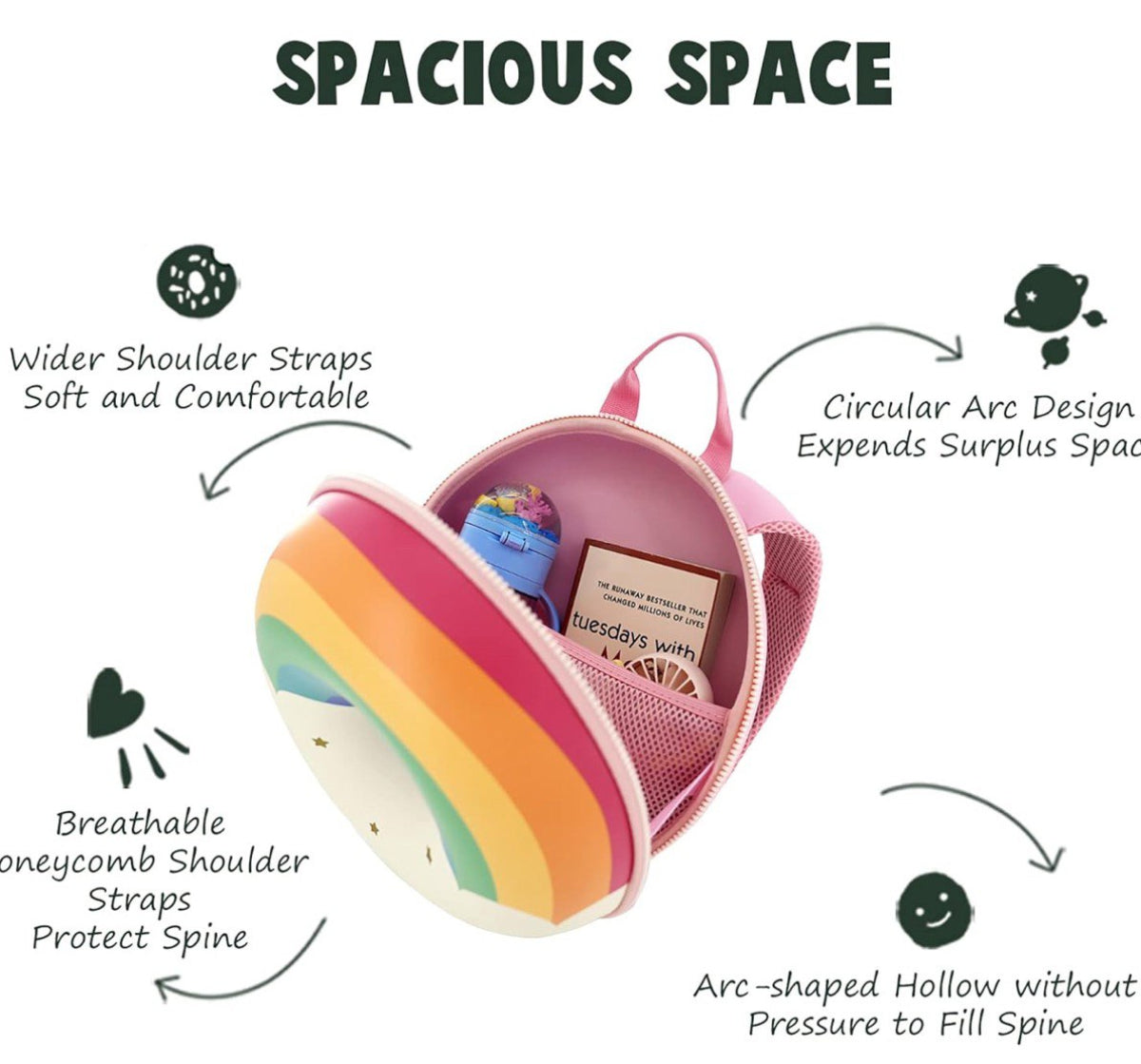 Mochila divertida para niños con arcoíris y estrellas