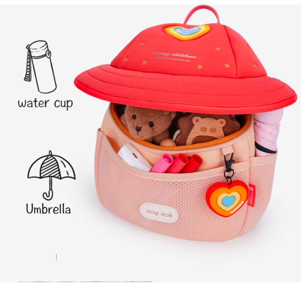 Mochila para niños pequeños con corazón de colores