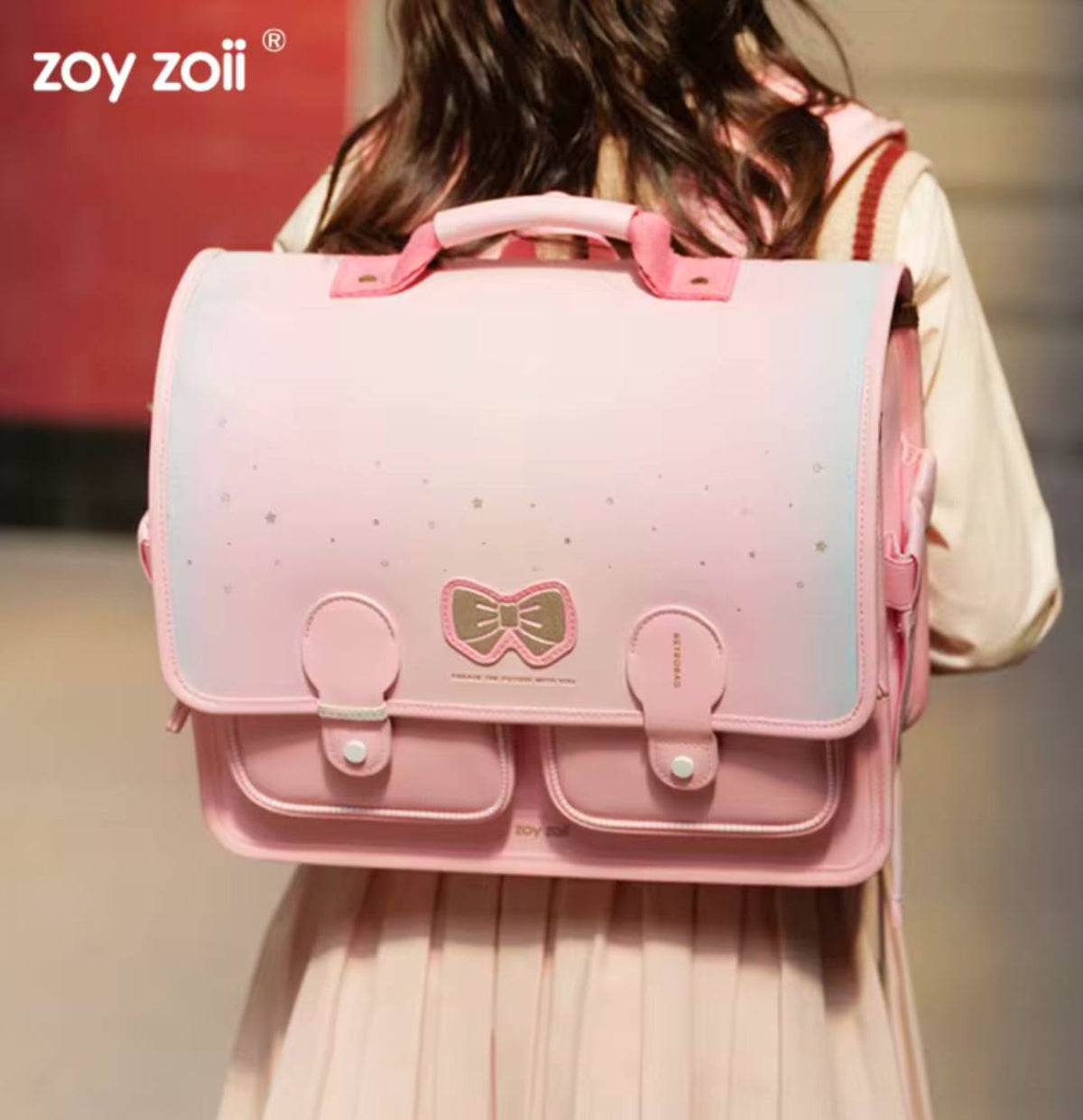 Zoy Zoii Mochila Escolar para Niñas B66 Lazo Rosa Estilo Retro y Comodidad Máxima para Niñas de 6 a 12 Años con Cierre Magnético y Asa Acolchada