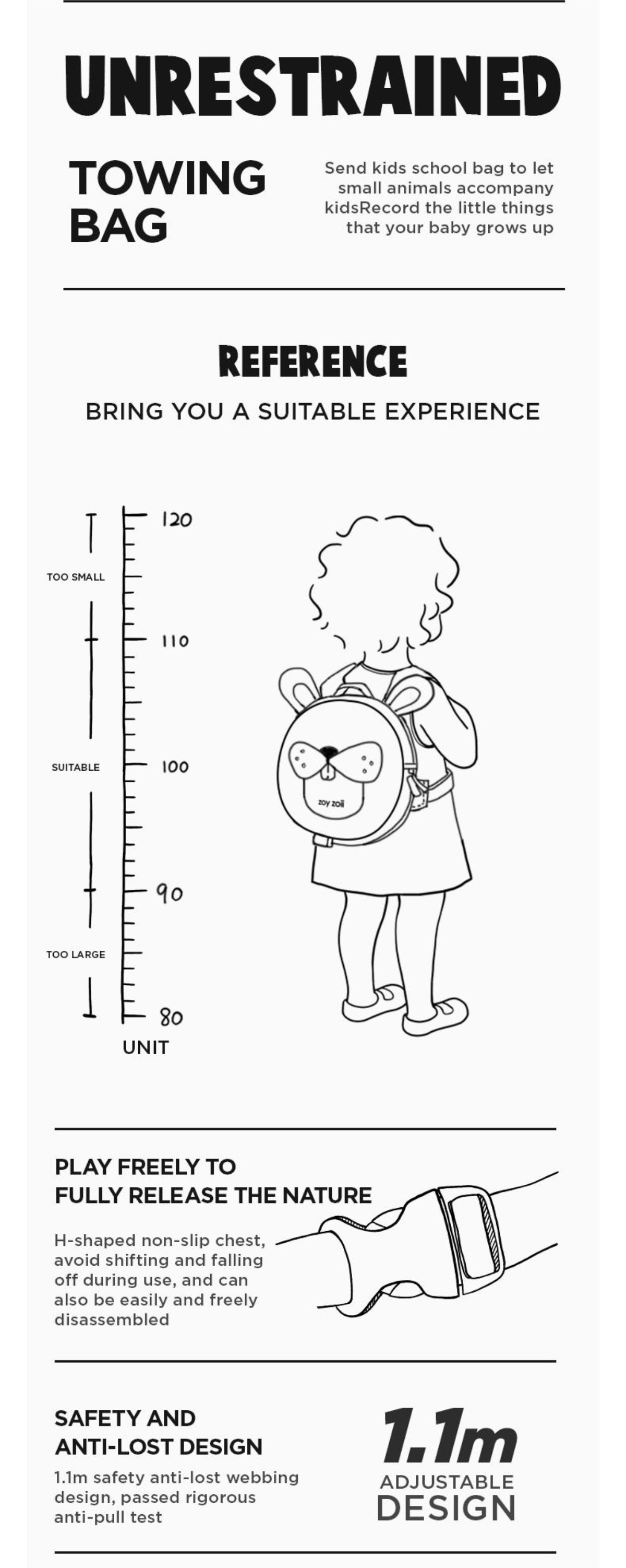 Mochila para paseos Zoy Zoii con correa desmontable y forma de oso