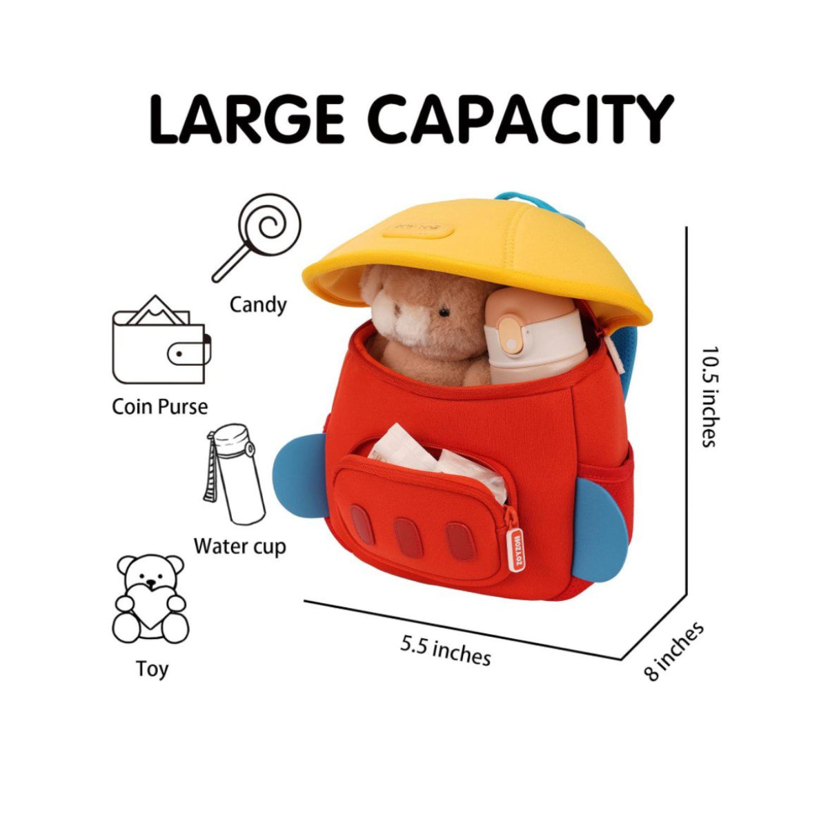 Mochila original Zoy Zoii cohete rojo y amarillo