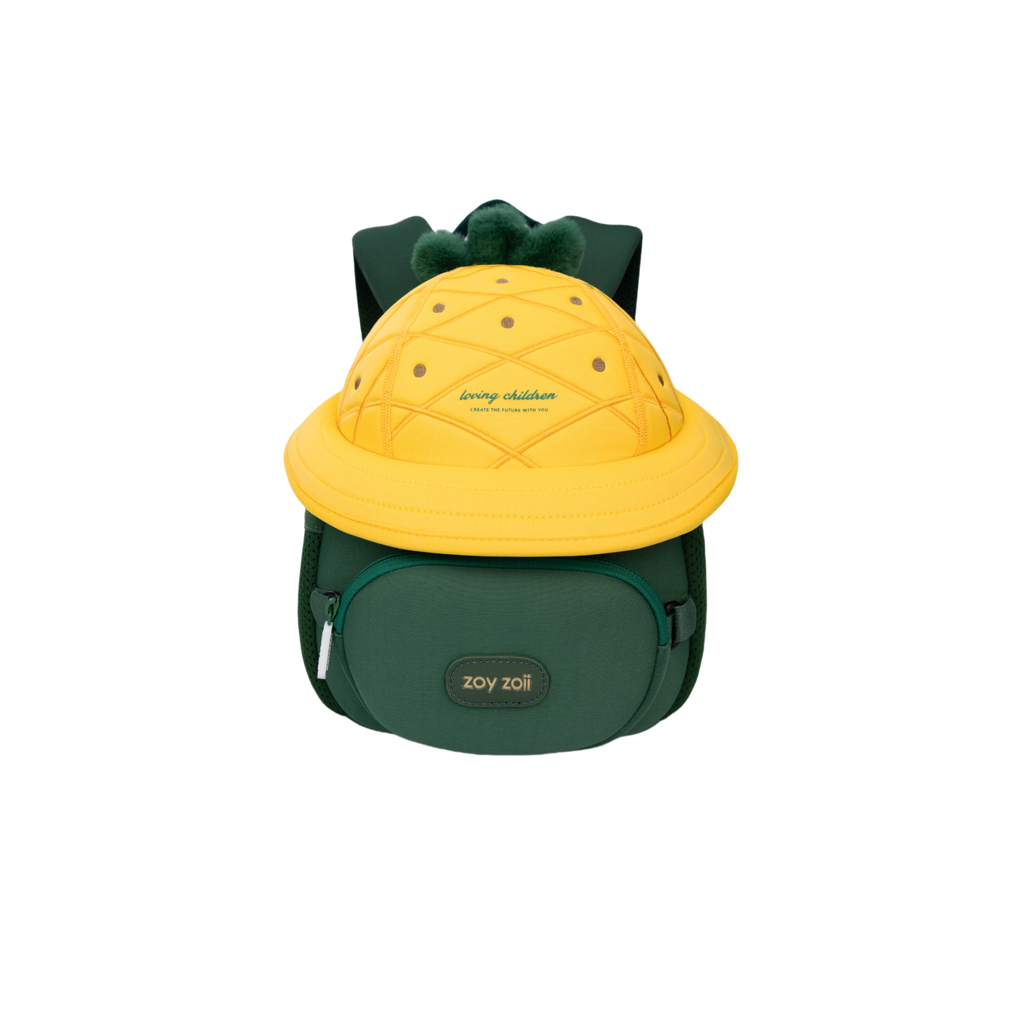 Mochila infantil piña Zoy Zoii con monedero extraíble verde y amarilla