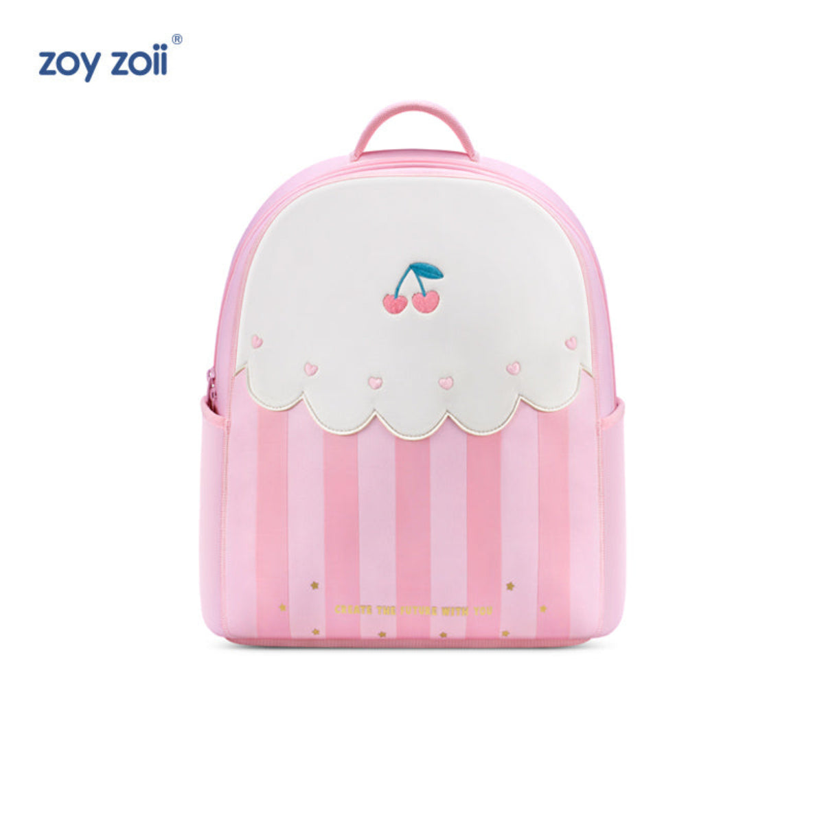 Mochila infantil Zoy Zoii rosa con diseño de cerezas