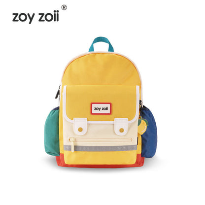 Mochila infantil Zoy Zoii color amarillo con bolsillos laterales azul y verde