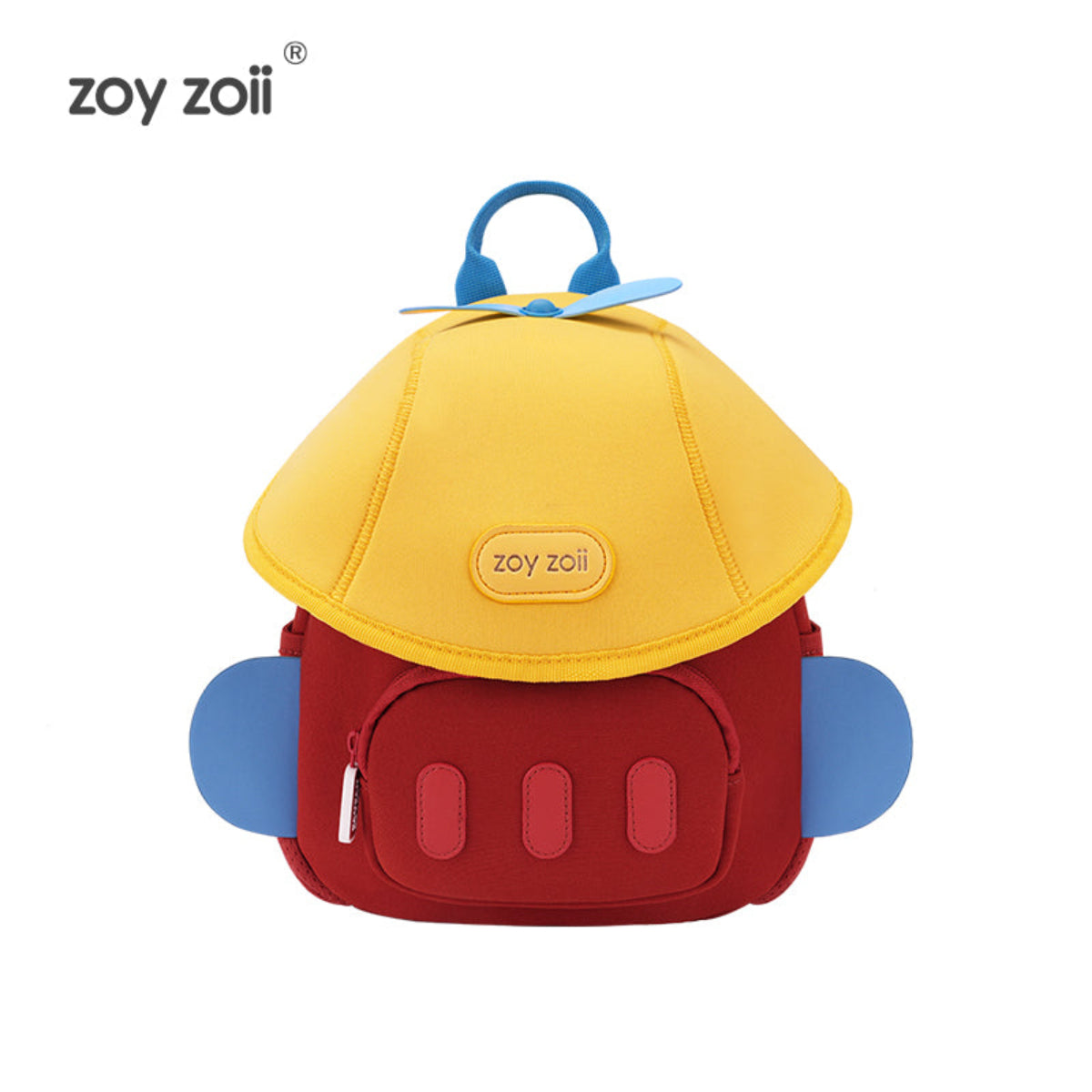 Mochila infantil en forma de cohete rojo y amarillo