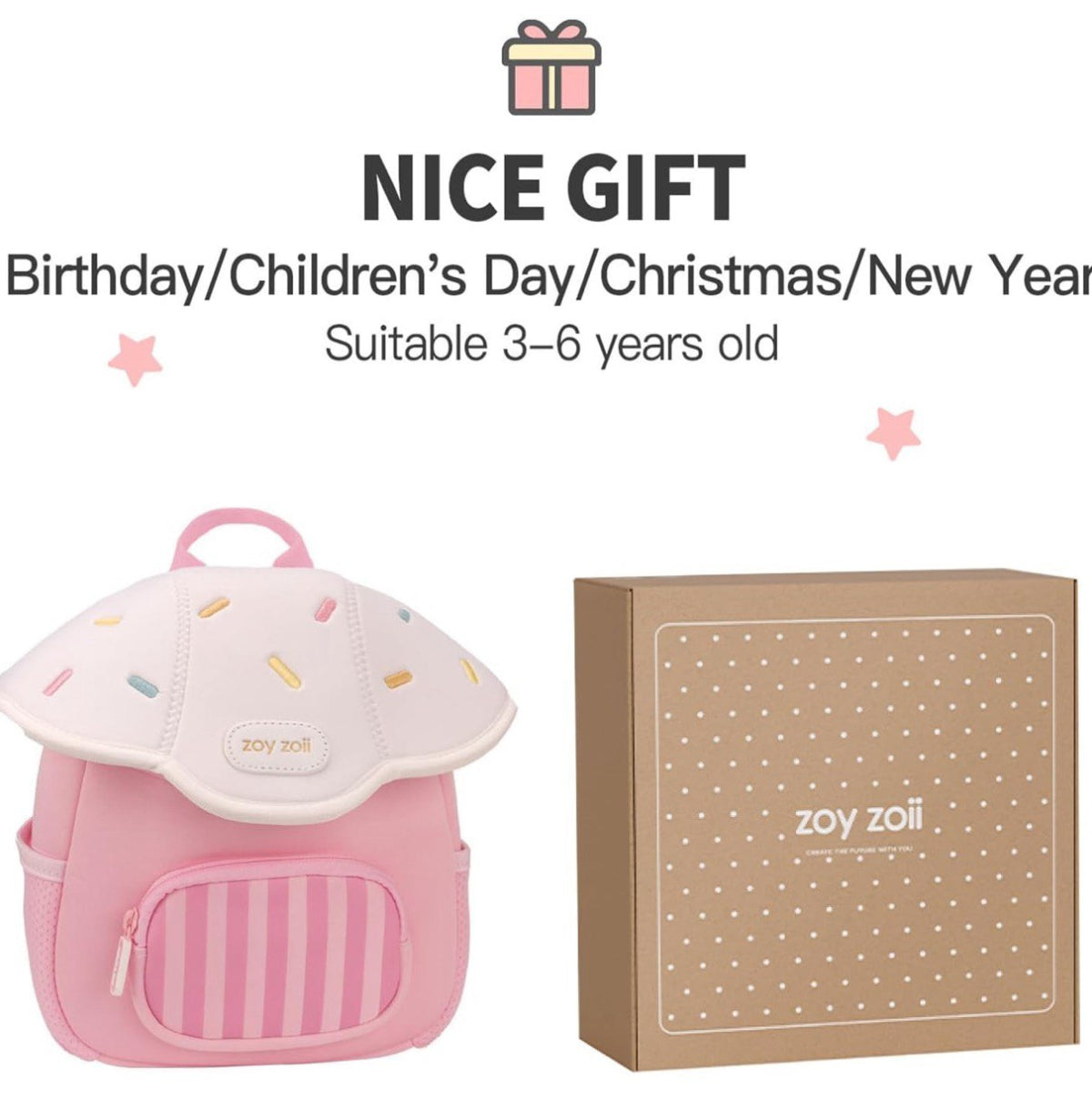 Mochila Zoy Zoii rosa con tapa blanca decorada con sprinkles