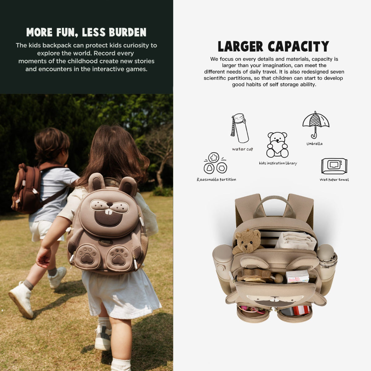 Mochila infantil Zoy Zoii con diseño de león amarillo y marrón