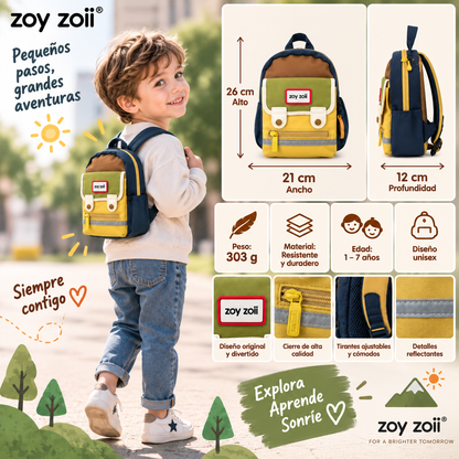 Mochila infantil Zoy Zoii marrón para niños, cómoda y ligera para colegio, guardería y excursiones