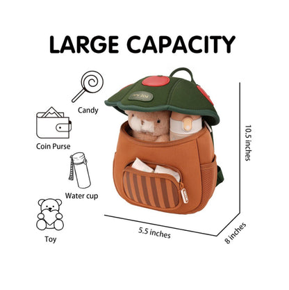 Mochila infantil color verde y marrón con manzanas decorativas