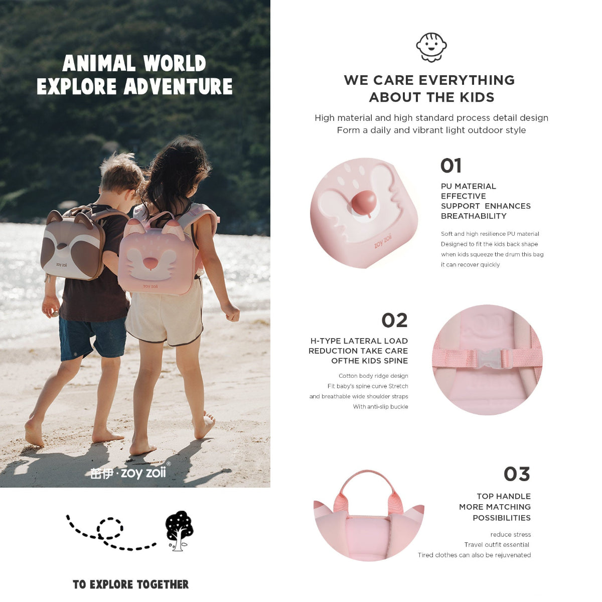 Mochila Zoy Zoii de color rosa con forma de zorro, ideal para guardería