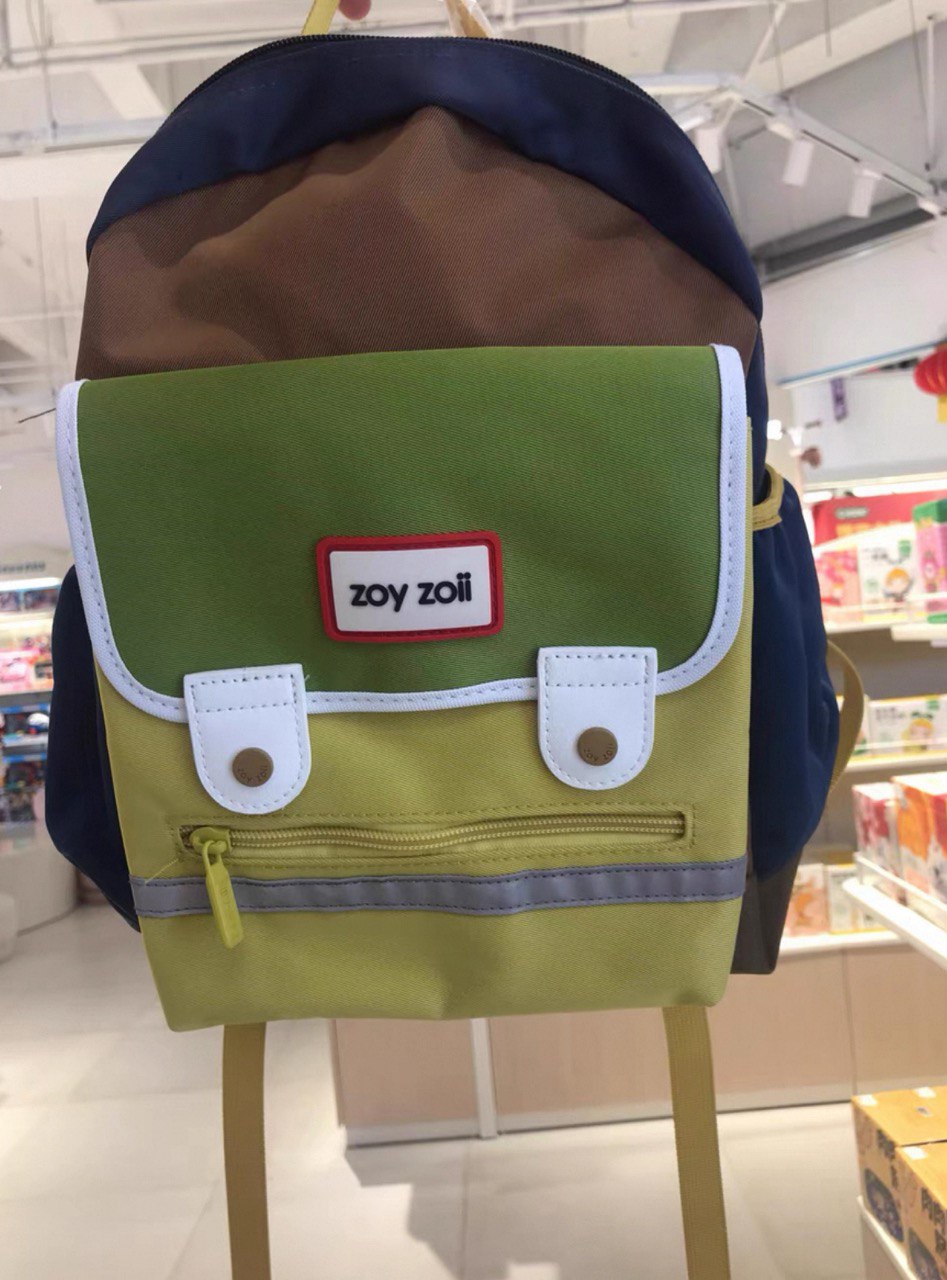 Mochila infantil verde y marrón con bolsillo frontal,Mochila preescolar Zoy Zoii diseño colorido retro