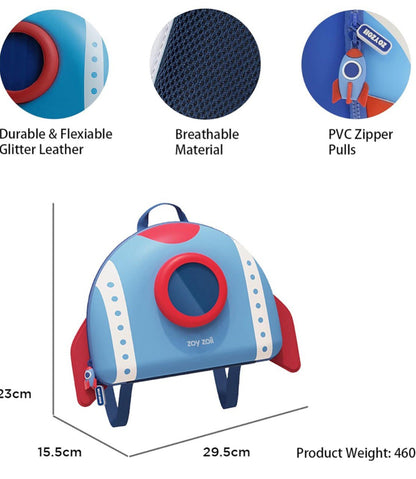 Mochila para niños Zoy Zoii con forma de nave espacial azul