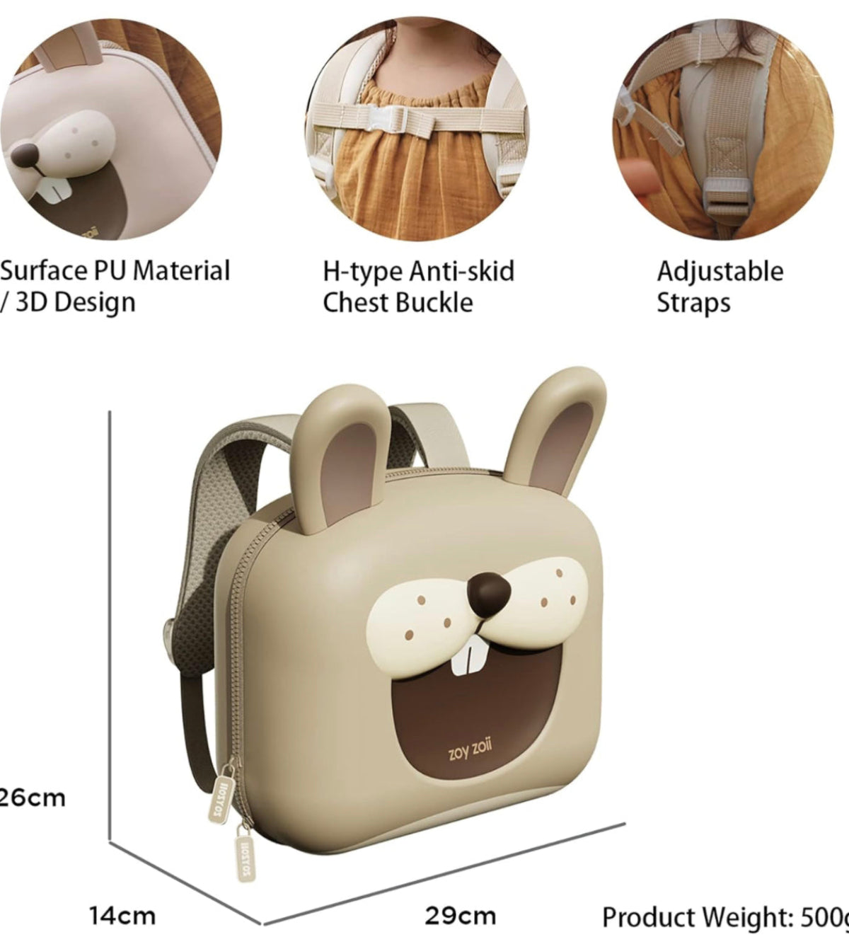 Mochila Zoy Zoii infantil con diseño de conejo dulce y simpático