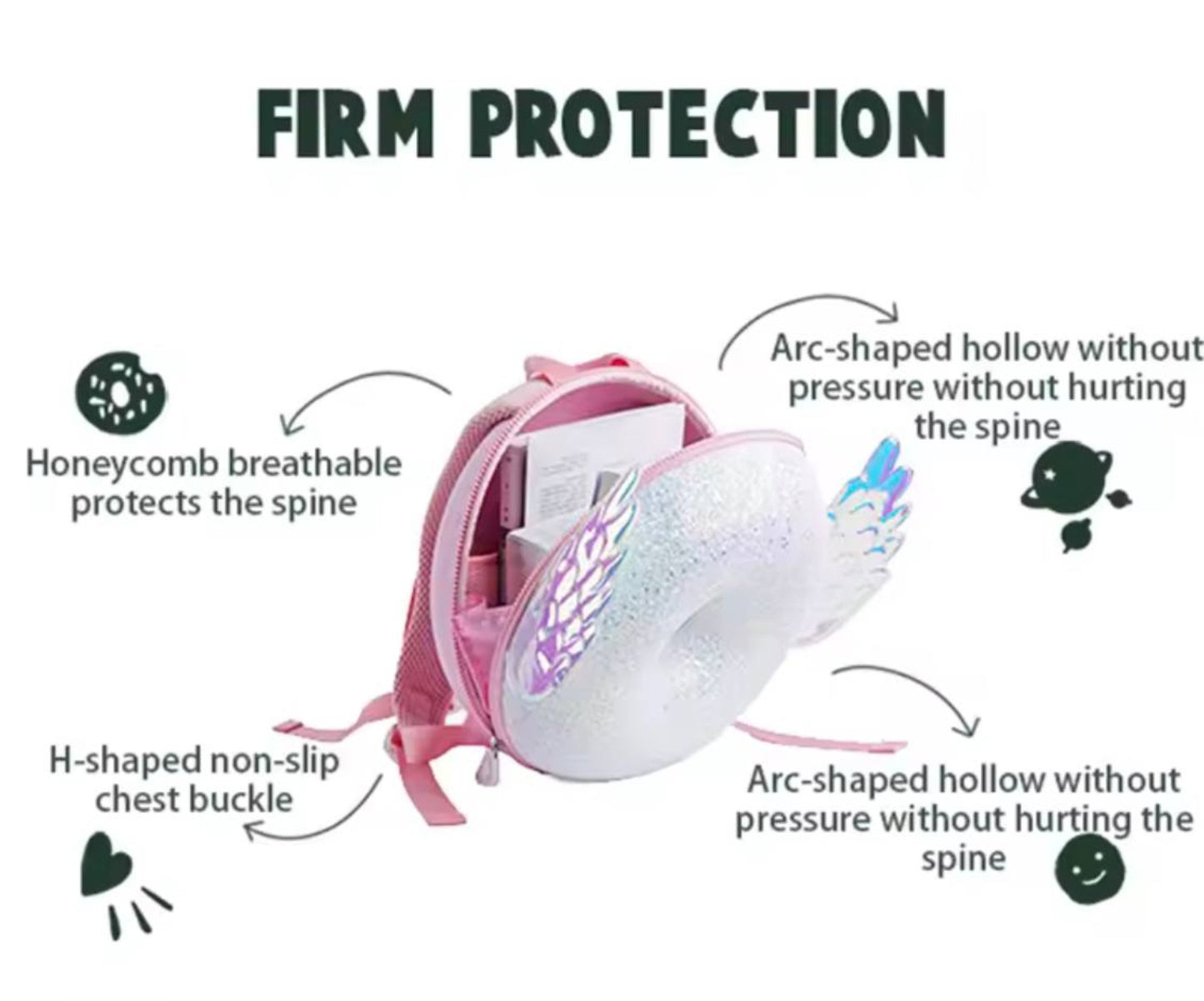 Mochila redonda rosa Zoy Zoii con diseño infantil creativo