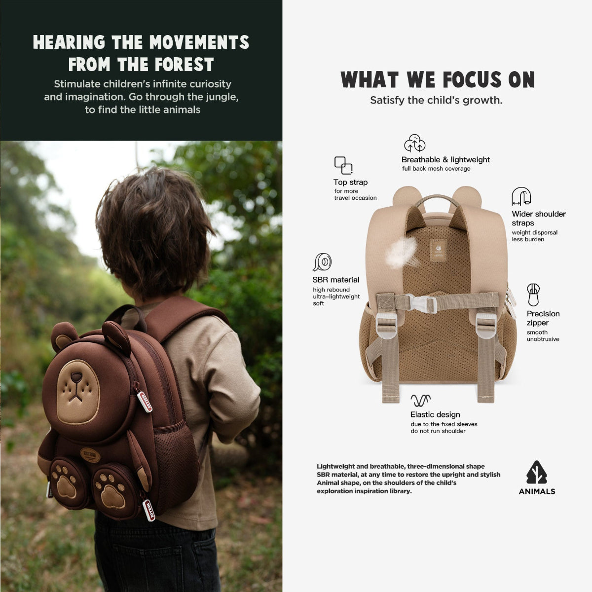 Mochila para regalo infantil Zoy Zoii con figura de oso marrón