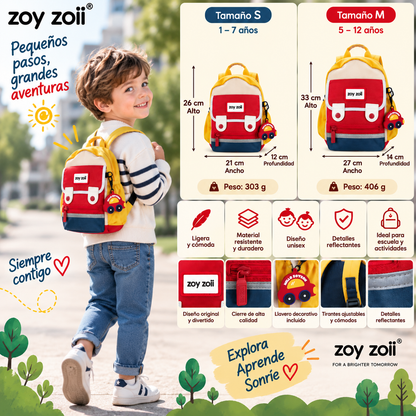 Niña con mochila infantil Zoy Zoii rosa para colegio, excursiones y uso diario