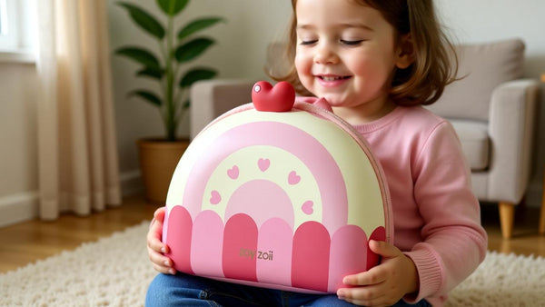 Niña con mochila infantil rosa de arcoíris Zoy Zoii