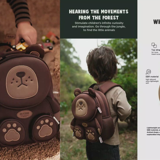 Mochila Zoy Zoii marrón con diseño adorable de oso y detalles acolchados