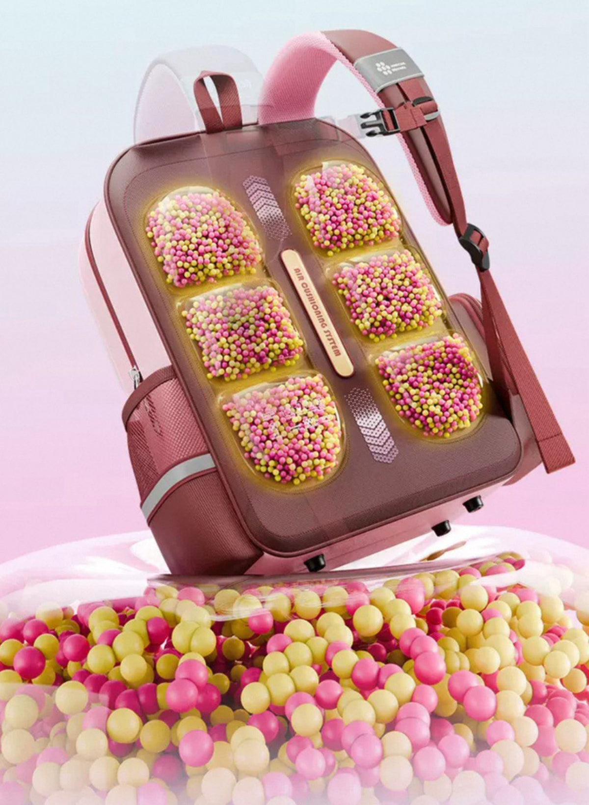 Mochila infantil Zoy Zoii color vino y rosa con correas acolchadas y amplio espacio