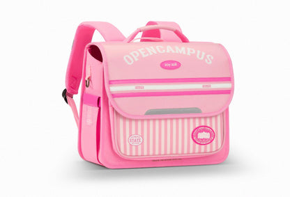 Zoy Zoii mochila escolar rosa para niñas, modelo OpenCampus con diseño a rayas, estructura ergonómica y correas acolchadas, ideal para uso diario en la escuela primaria