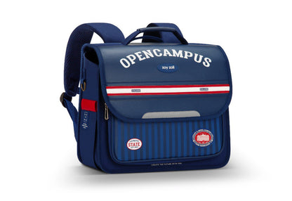 Zoy Zoii mochila escolar azul marino para niños, modelo OpenCampus con diseño a rayas, correas acolchadas y bolsillos prácticos, ideal para uso diario en el colegio