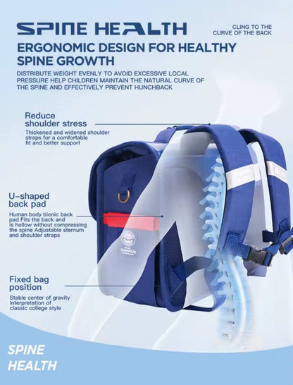 Zoy Zoii Mochila Escolar Infantil B59-B Opencampus Azul Estilo Vintage y Comodidad Total para Niños de 6 a 12 Años con Cierre Magnético y Bolsillos Laterales