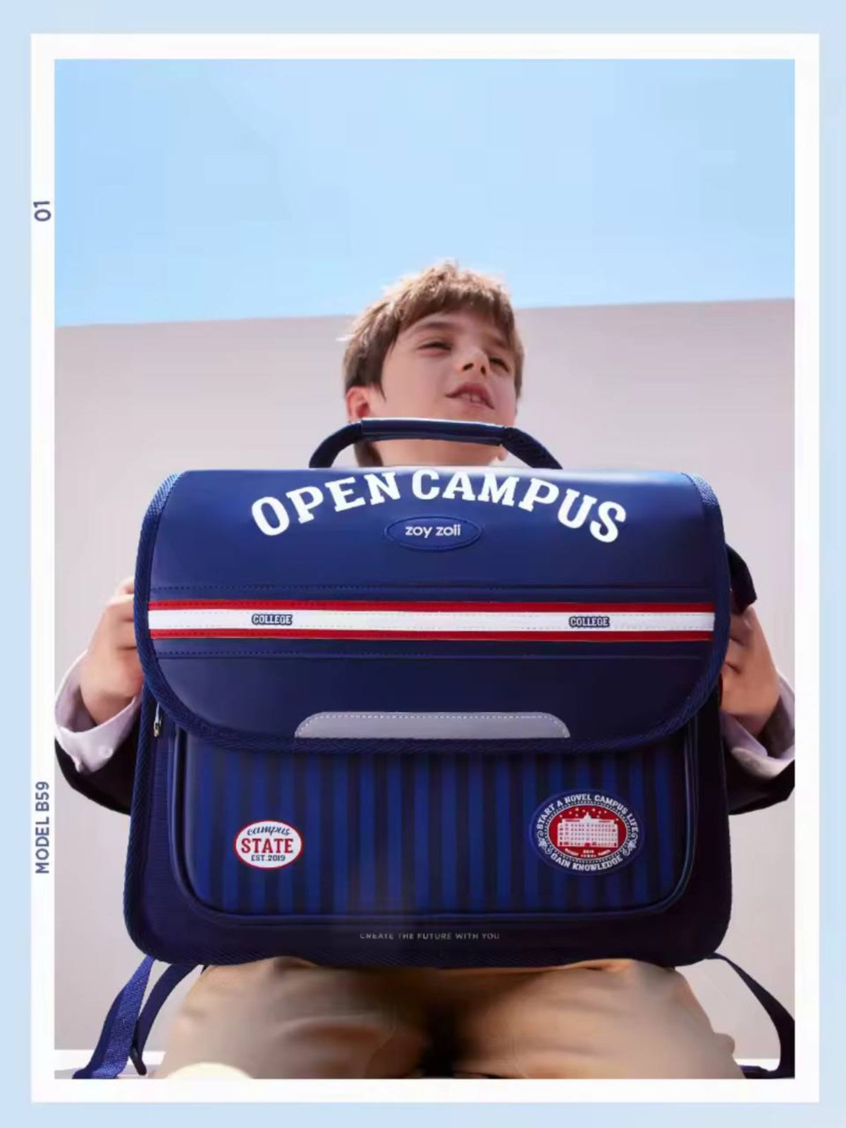 Zoy Zoii Mochila Escolar Infantil B59-B Opencampus Azul Estilo Vintage y Comodidad Total para Niños de 6 a 12 Años con Cierre Magnético y Bolsillos Laterales