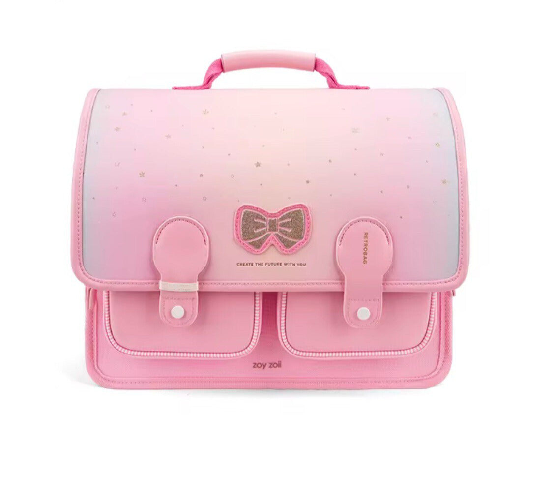 Zoy Zoii Mochila Escolar para Niñas B66 Lazo Rosa Estilo Retro y Comodidad Máxima para Niñas de 6 a 12 Años con Cierre Magnético y Asa Acolchada