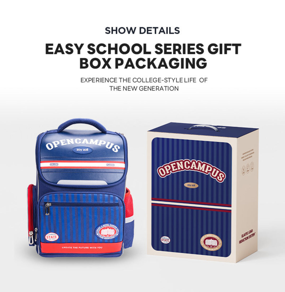 Zoy Zoii mochila escolar infantil azul y roja con diseño clásico, compartimentos amplios y tirantes acolchados para mayor comodidad, ideal para niños en primaria