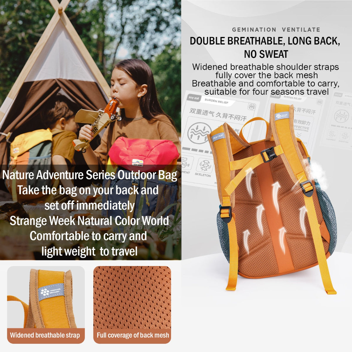 Zoii B73 Rosa - Mochila para Niños de Nylon Impermeable con Espalda Acolchada y Bolsillos Laterales de Malla 9.2L