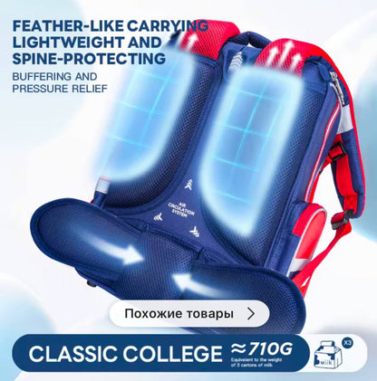 Zoy Zoii mochila escolar infantil azul y roja con diseño clásico, compartimentos amplios y tirantes acolchados para mayor comodidad, ideal para niños en primaria